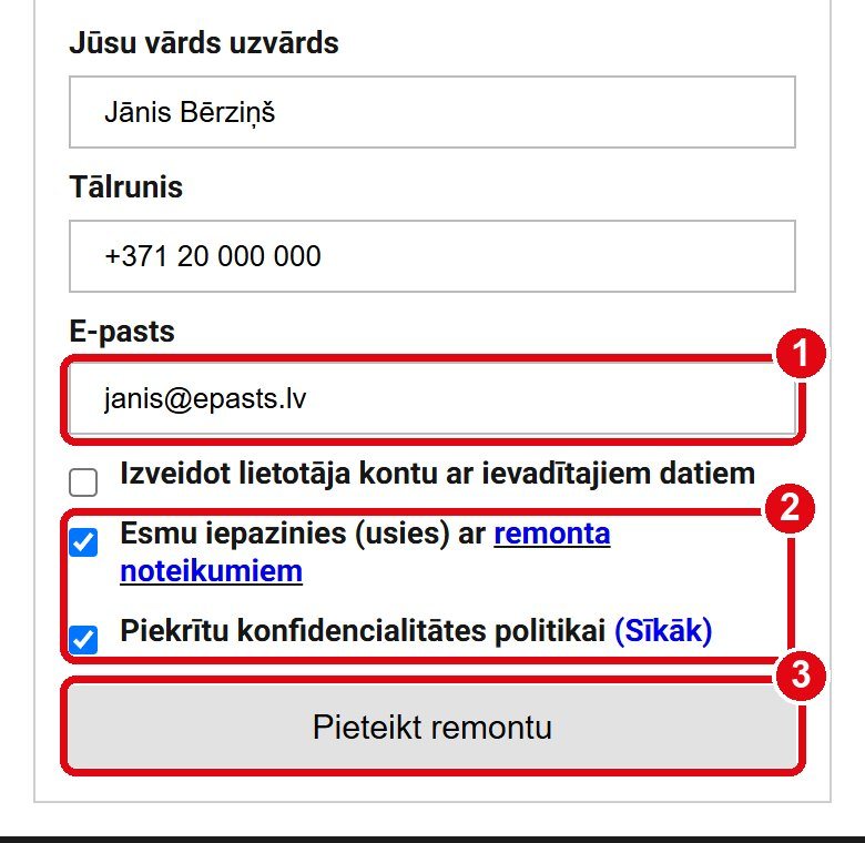 3. Ierakstiet kontaktus un nosūtiet.